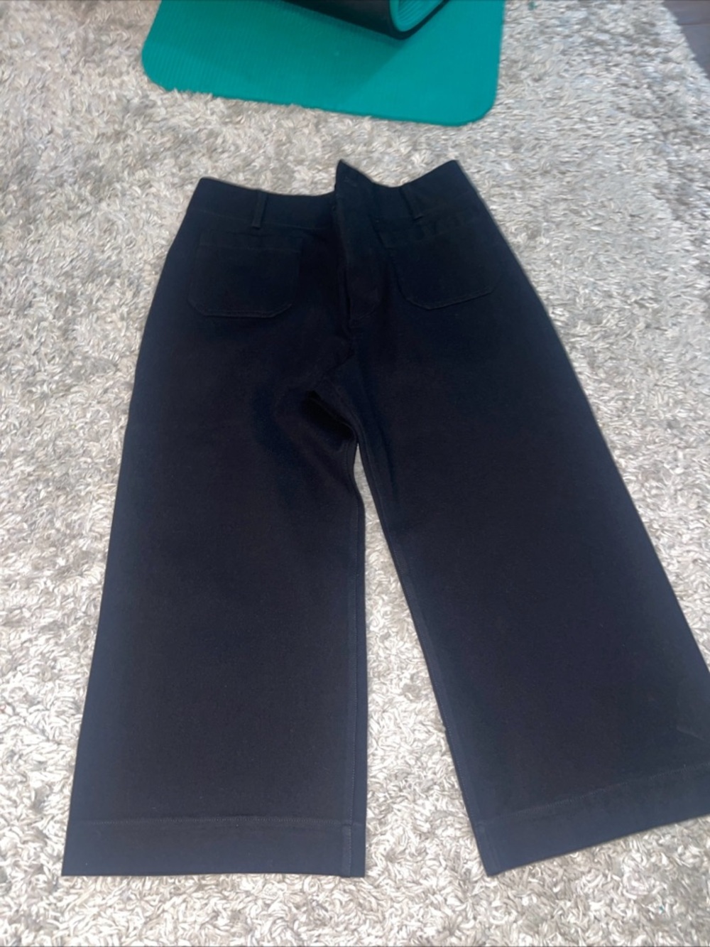 Anthropologie Black Stretch Wide Leg Cropped Pants High Rise Work Career Size 12